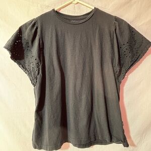 GAP Black Eyelet Sleeve Crewneck Tee